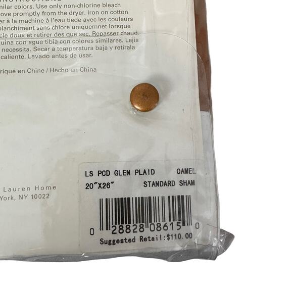 Lauren Ralph Lauren Suite Pillow Sham Standard Glen Plaid Camel New in Package - Picture 6 of 10